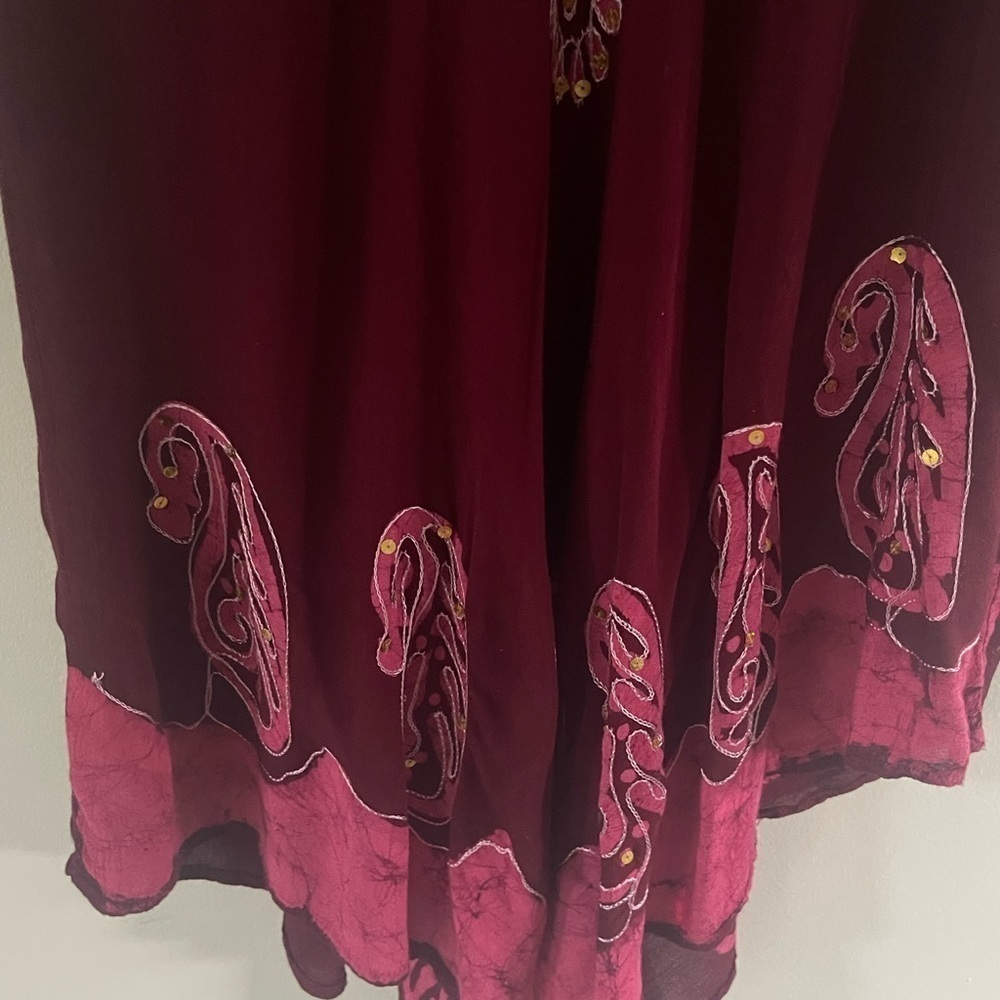 Embroidered Burgundy Rose Paisley Unbranded Beach Resort Cover-Up Top One-Size - Picture 4 of 8